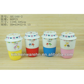 Haonai AK1166-2-60PCS porcelain mug with silicone lid and band